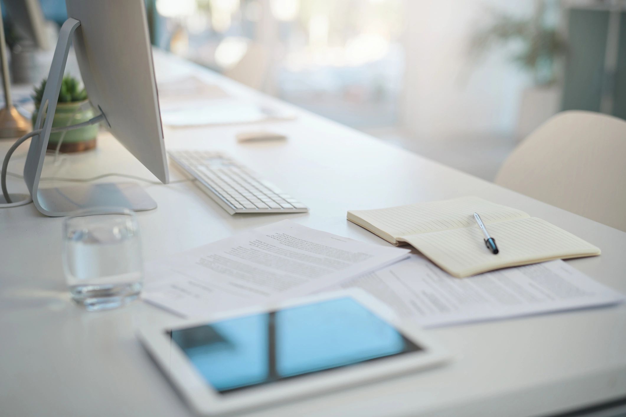 Business desk prepared for document review and analysis