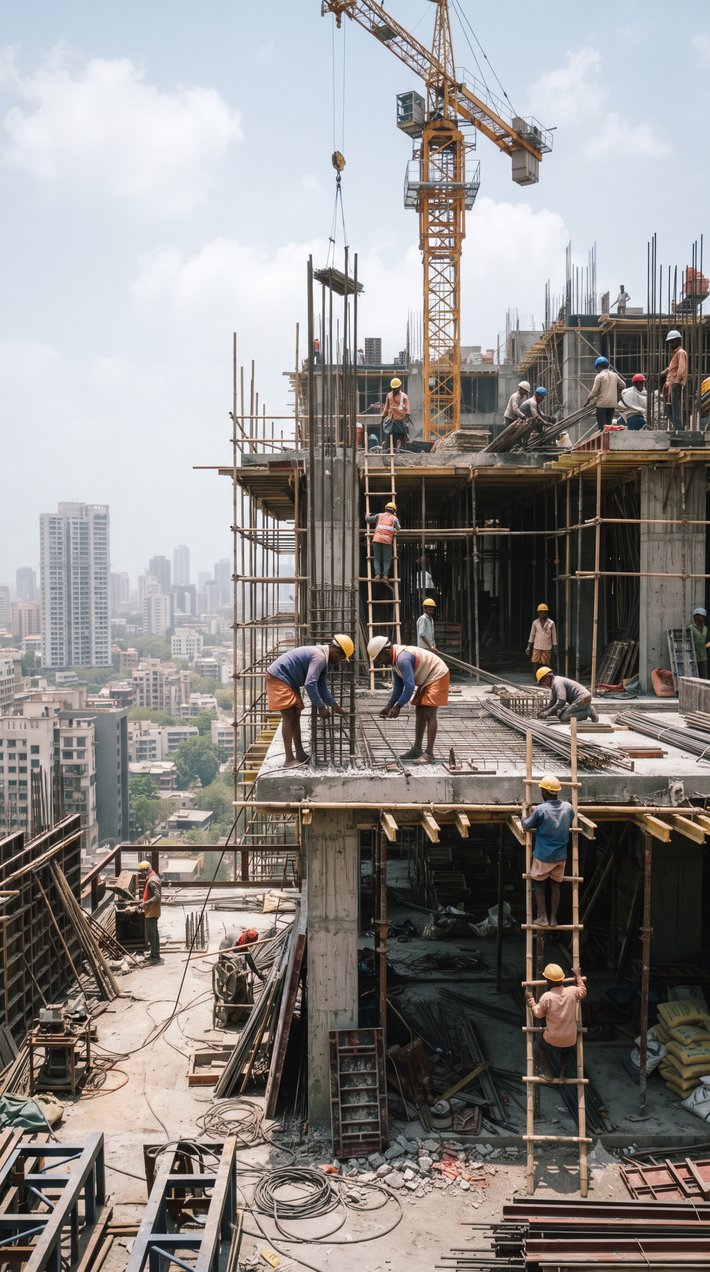 Construction professionals reviewing project documents